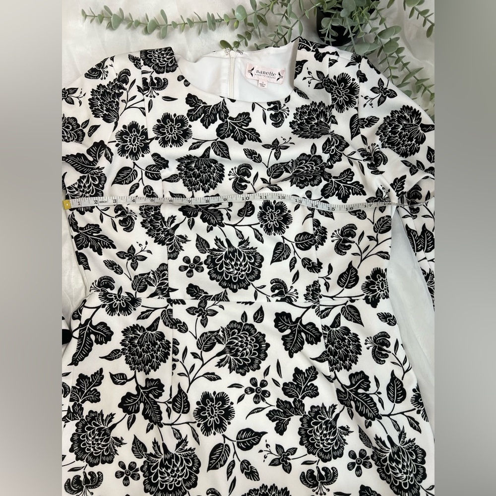 Nanette Lepore White Black Floral 3/4 Bell Sleeve Midi Dress Size 10 - Picture 6 of 12